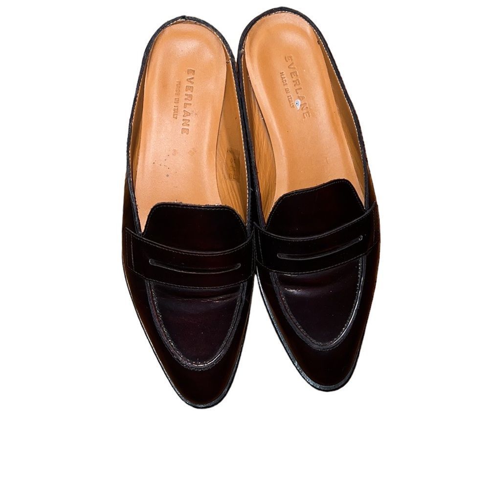 Everlane Burgundy or Reddish Brown Italian Leather Penny Loafer Mule Shoe Size 9